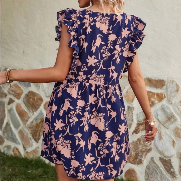 Floral Print Ruffle Trim Smock Dress XL - Picture 2 of 7